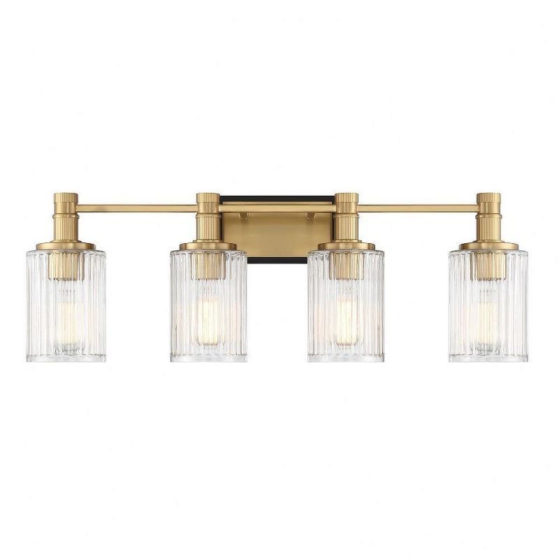 Concord Matte Black and Warm Brass 4-Light Vanity with Ribbed Glass Shades