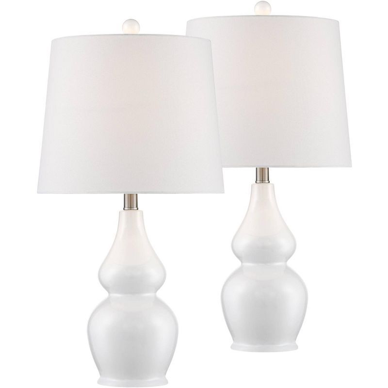 Jane White Ceramic Double Gourd Table Lamps Set of 2