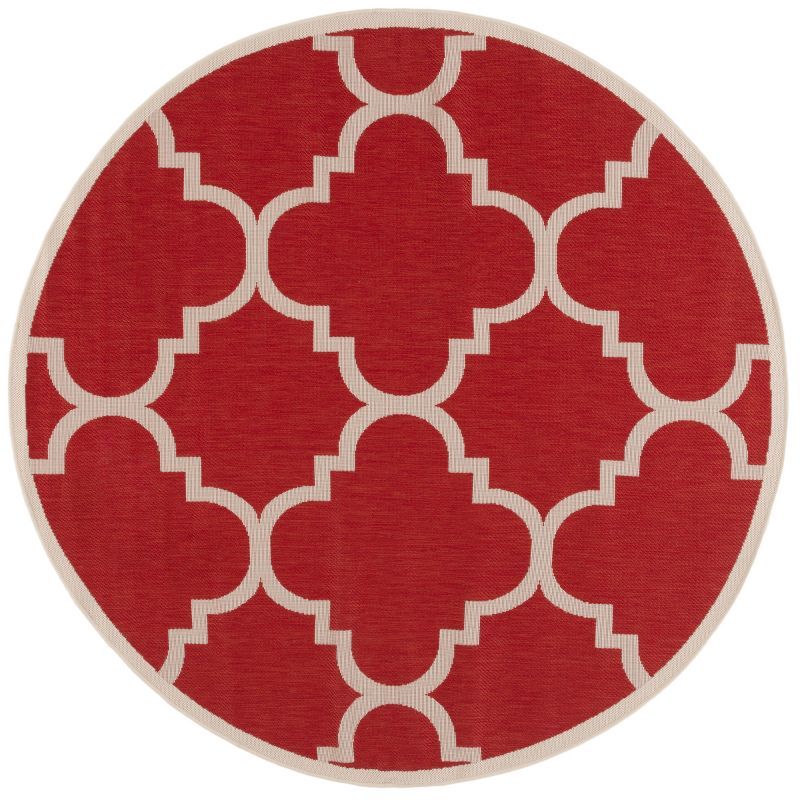 Reversible Red Synthetic 5'3" Round Indoor/Outdoor Rug