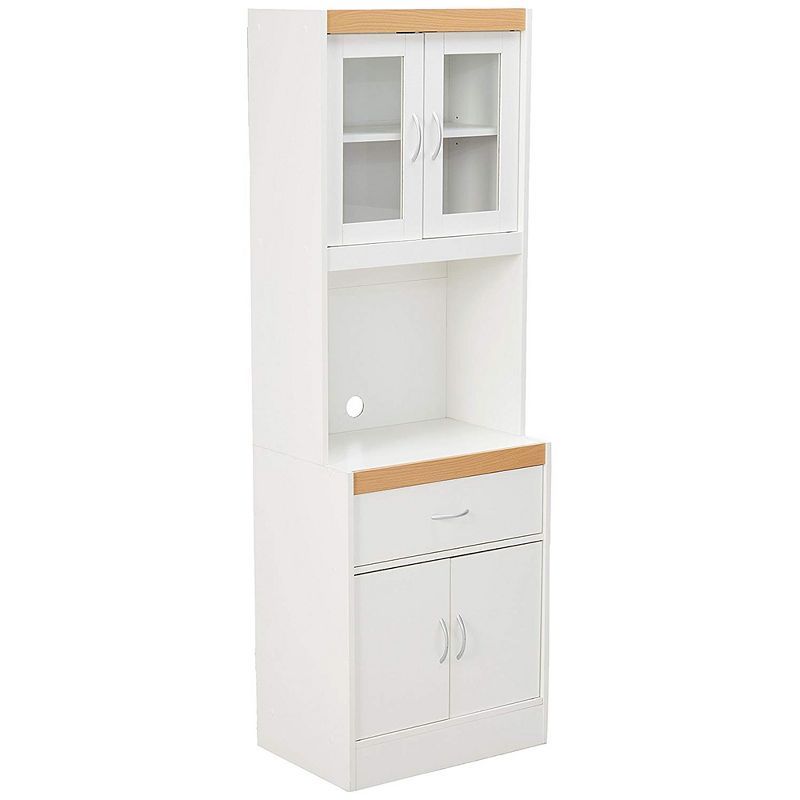 White Freestanding Kitchen Storage Cabinet with Microwave Space