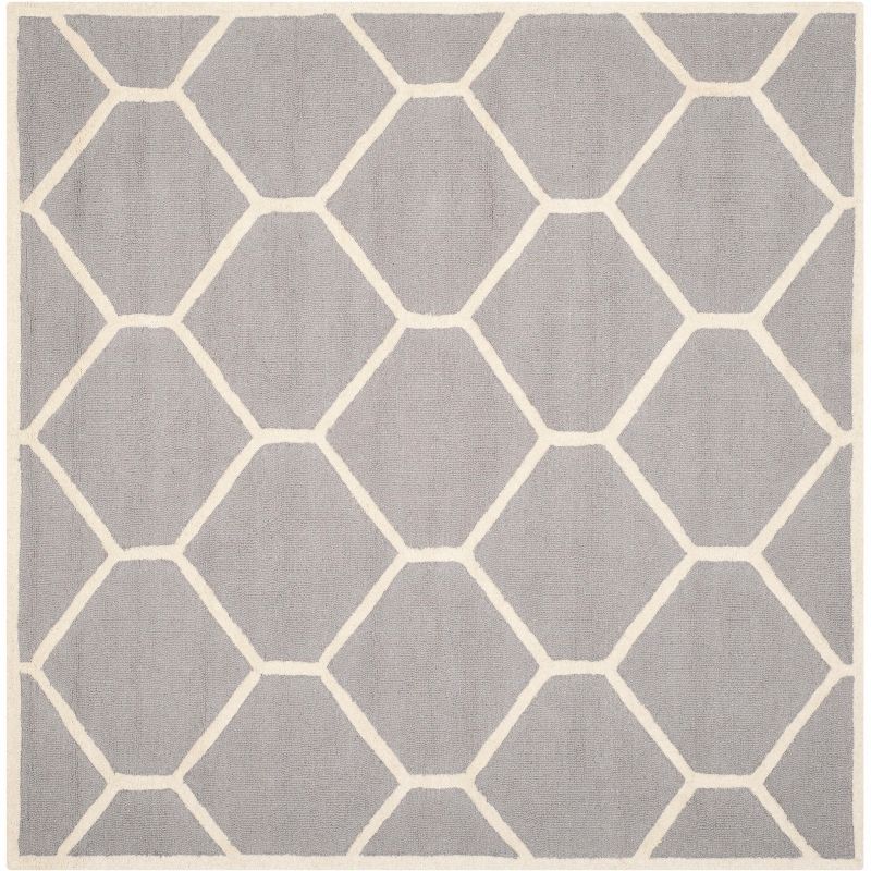 Silver and Ivory Hand-Tufted Wool Square Area Rug