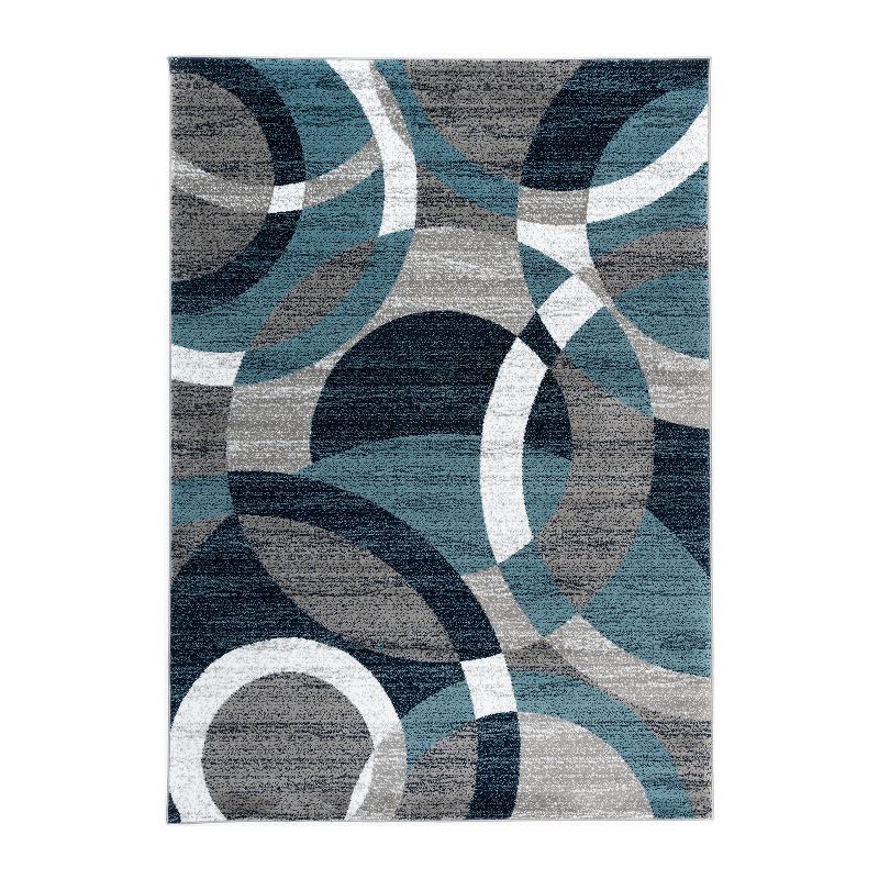 Blue Geometric Circles Stain-Resistant Area Rug 5'3" x 7'3"