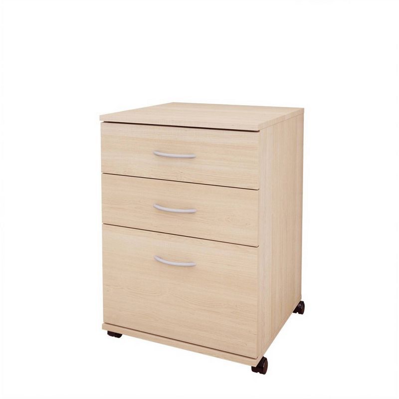 Natural Maple 3-Drawer Mobile Filing Cabinet