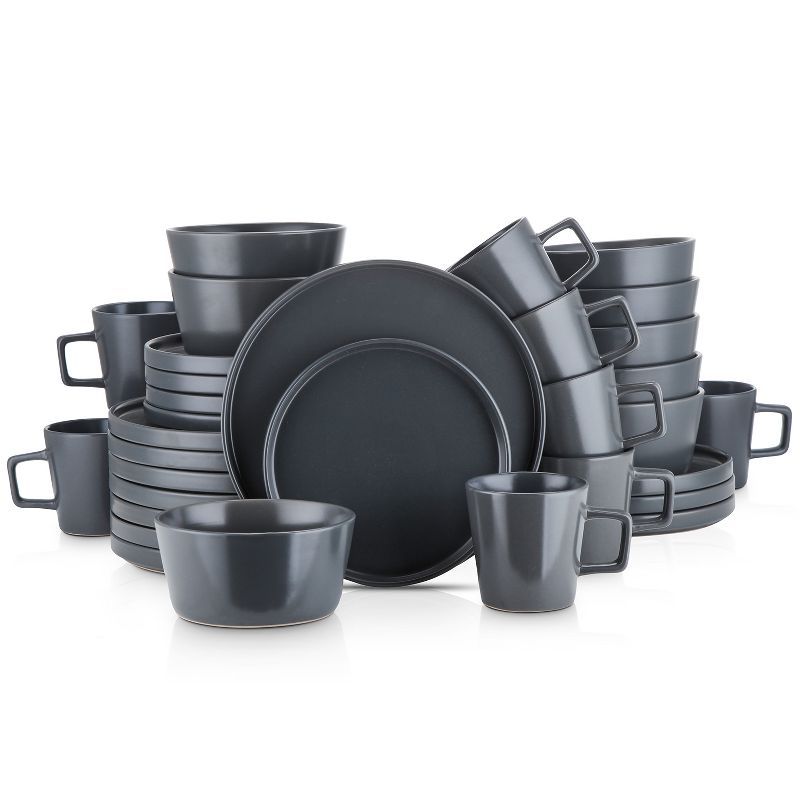 Gray Matte Ceramic 32-Piece Dinnerware Set, Service for 8