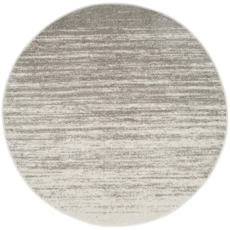 Light Grey and Grey Round Synthetic Area Rug, 4' x 4'