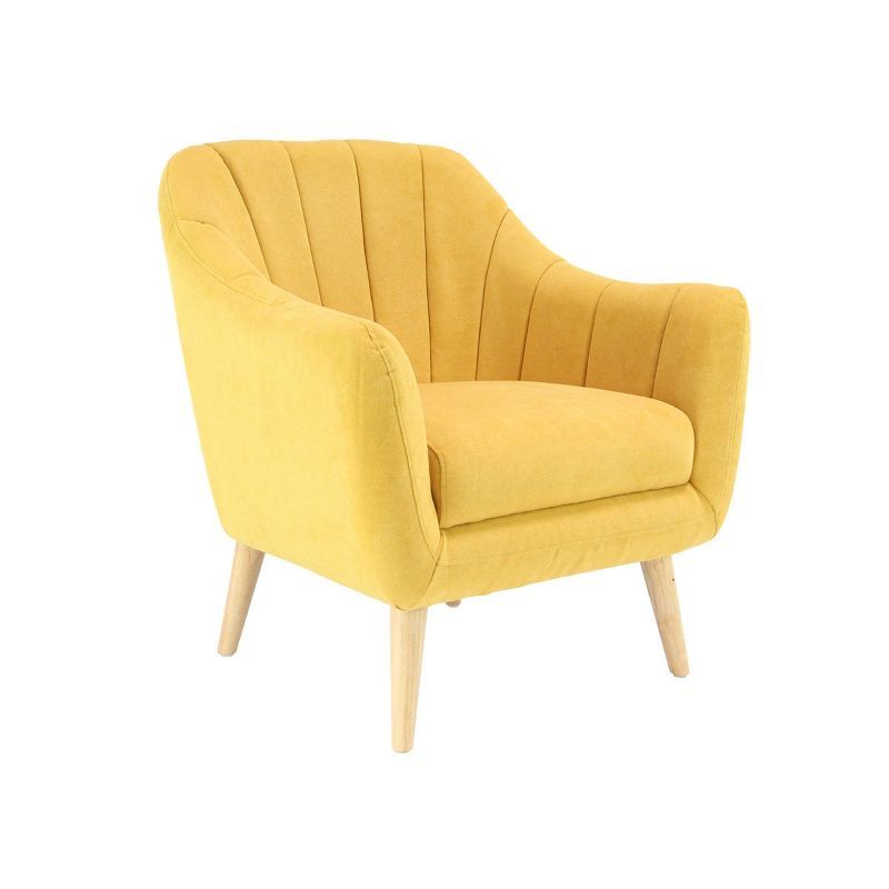 Yellow Velvet Barrel Accent Chair with Wood Legs