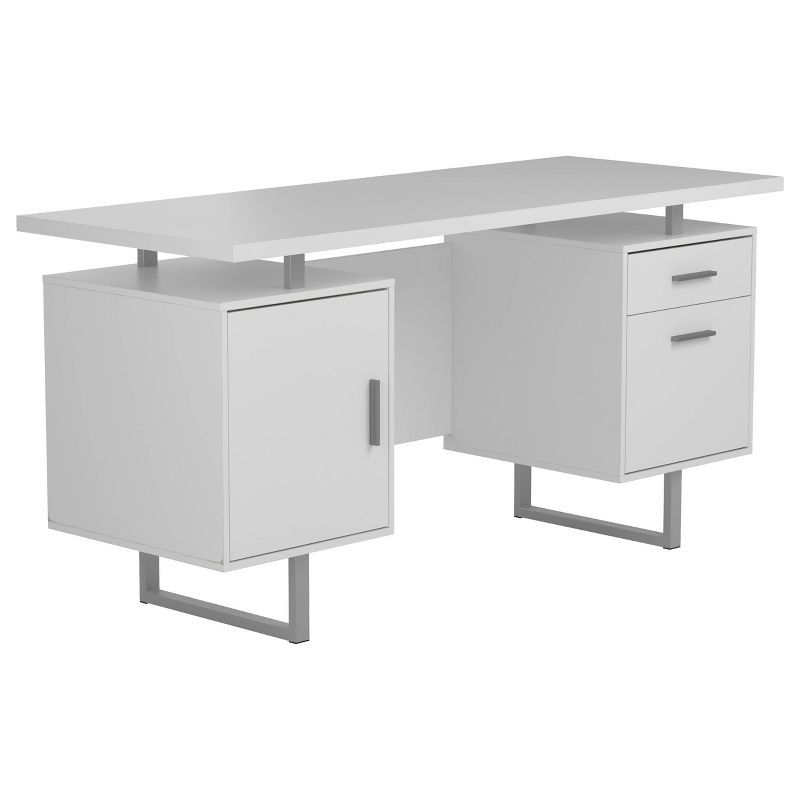 High Gloss White Executive Desk with Filing Cabinet