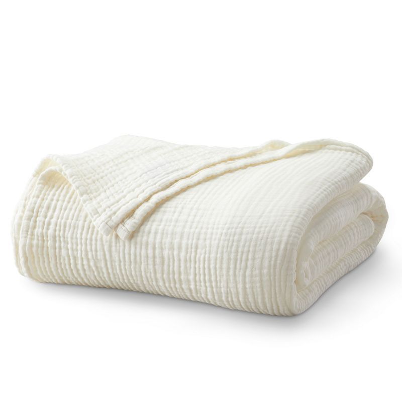 Off-White Full Size Cotton Muslin Reversible Blanket