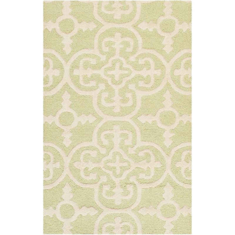 Light Green and Ivory Hand-Tufted Wool Area Rug