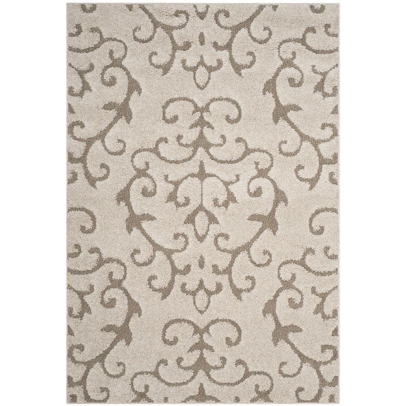 Elegant Cream Beige Tufted Shag Area Rug - Round 54" Synthetic