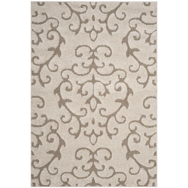 Elegant Cream Beige Floral Shag Area Rug, 8' x 10', Handmade & Reversible