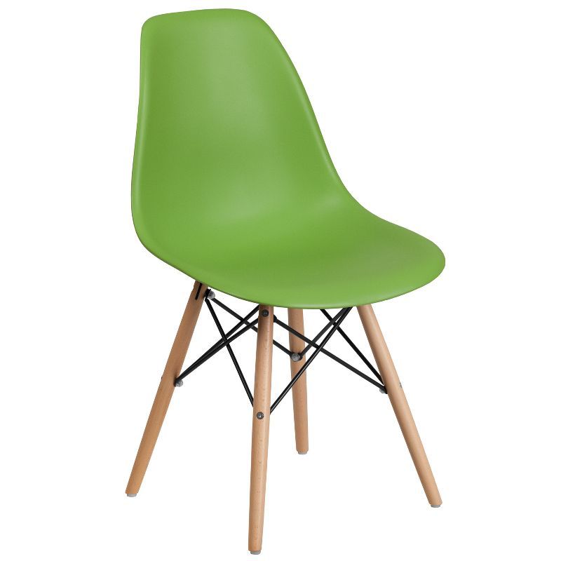 Mid-Century Modern Green Plastic Side Chair with Wooden Legs