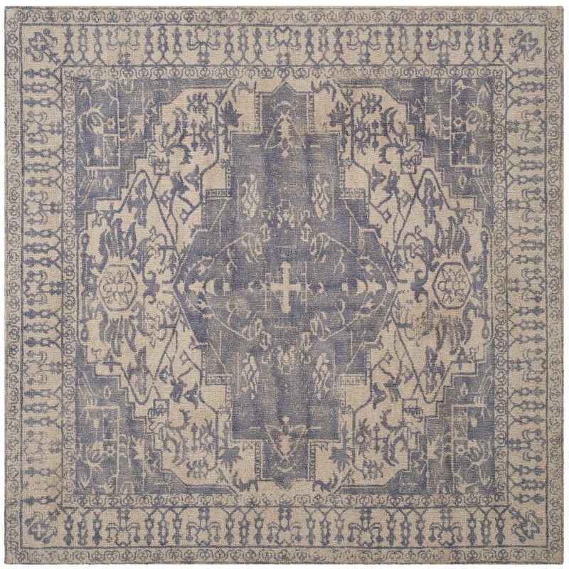 Blue and Grey Hand-Tufted Wool Square Area Rug