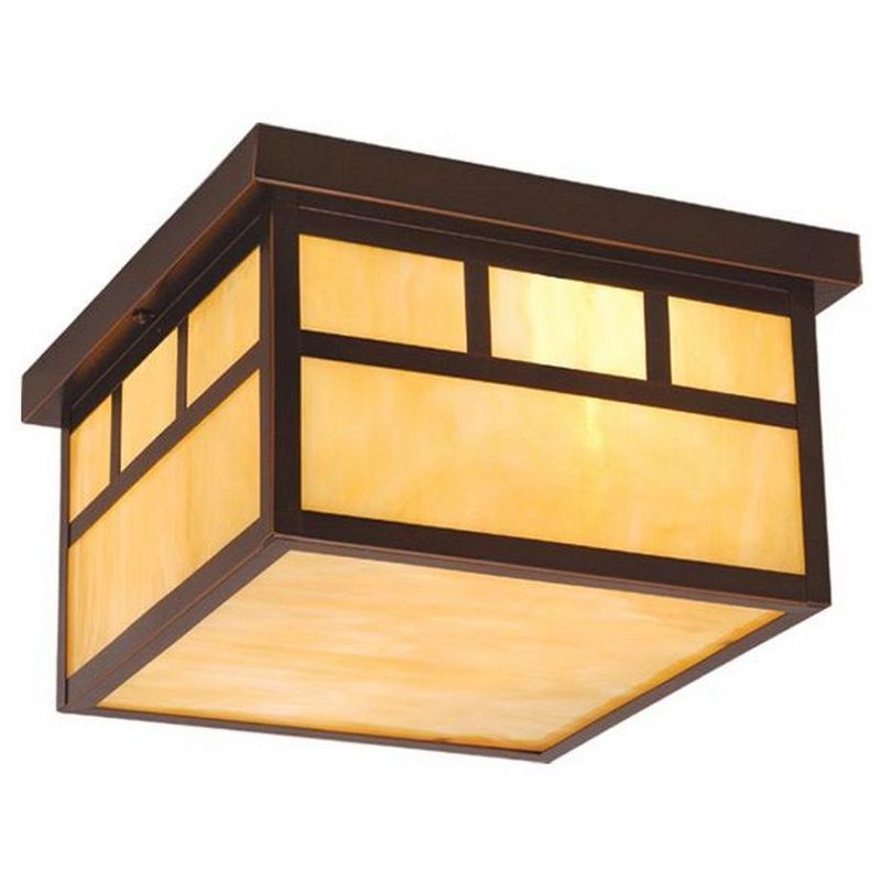 Mission Bronze Square Outdoor Ceiling Light with Honey Glass