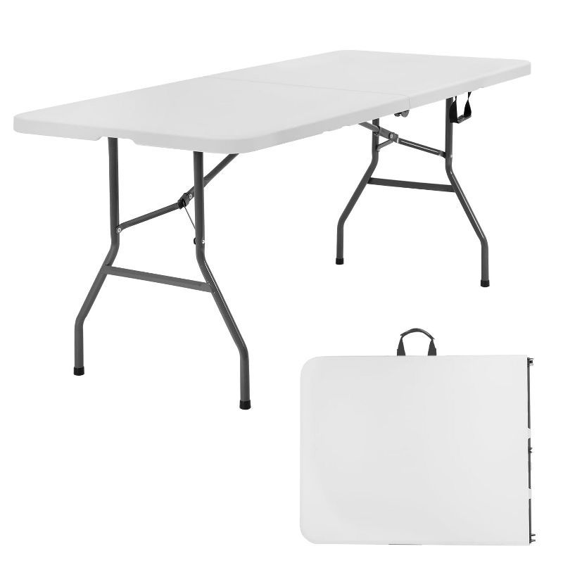 6 FT White Plastic Folding Picnic Table with Carry Handle