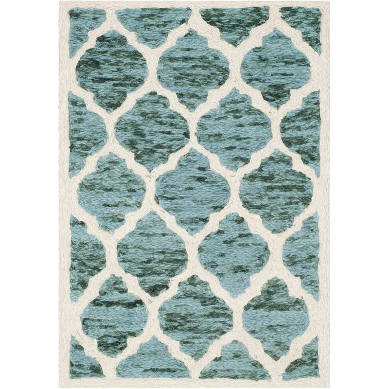 Turquoise and Ivory Hand-Knotted Wool Area Rug