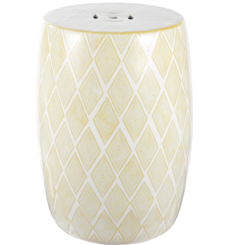 Yellow and White Ceramic Diamond Pattern Garden Stool, 18"