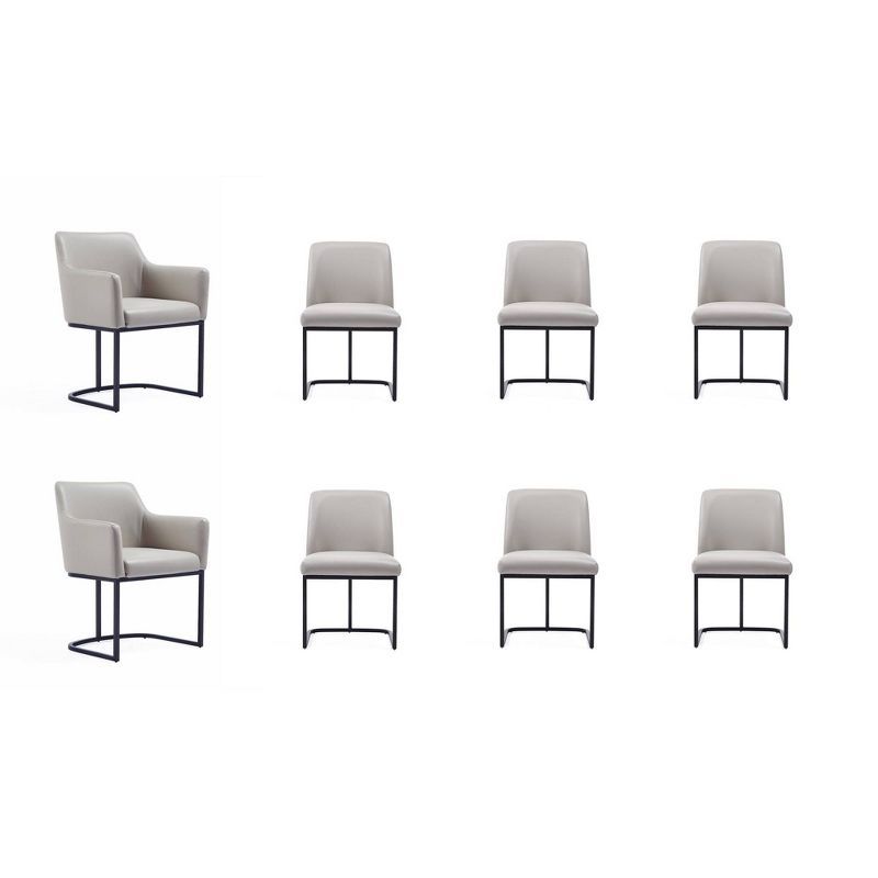 Serena Light Grey Faux Leather Upholstered Dining Arm Chair Set with Metal Frame