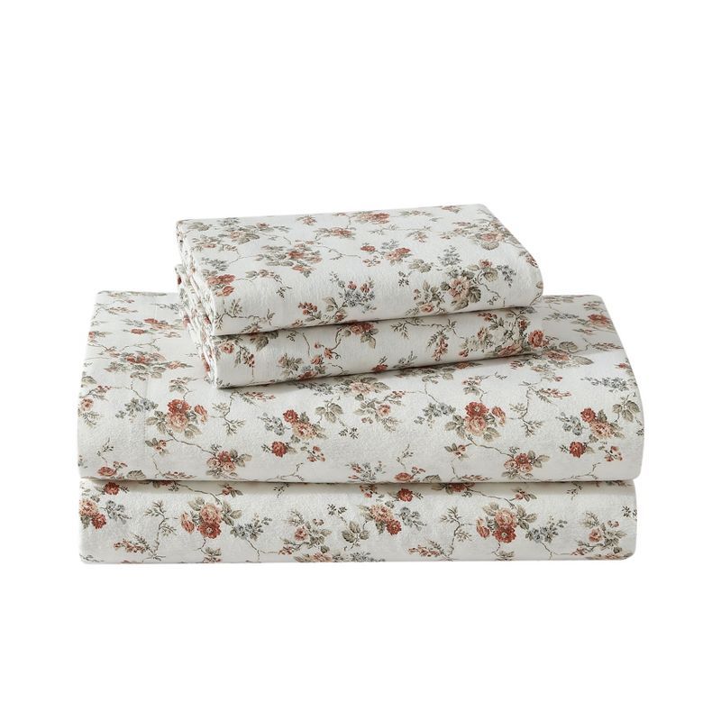 Queen Pink Floral Cotton Flannel Sheet Set