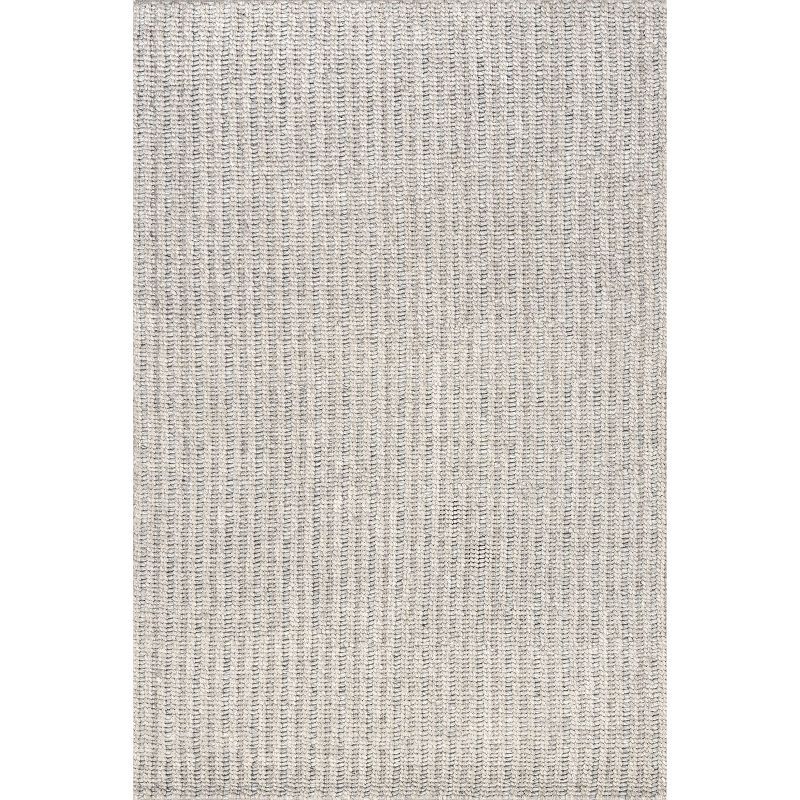 Gray Rectangular Handmade Wool Striped Area Rug 2x3