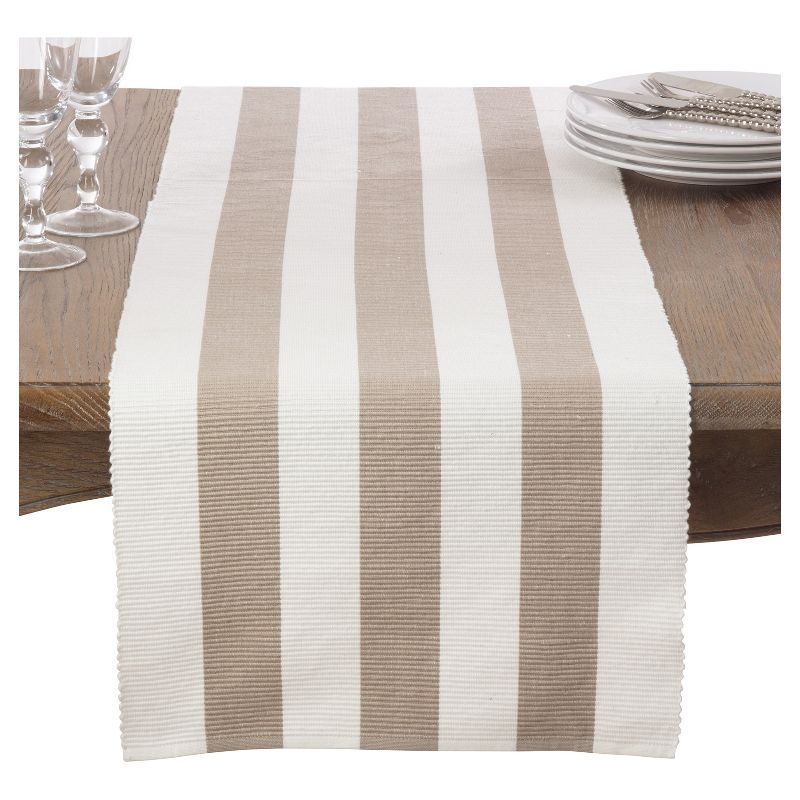 Taupe and Off-White Cotton Stripe Table Runner 16"x72"