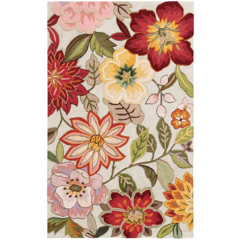 Ivory Floral Tufted Large Synthetic Area Rug - Easy Care