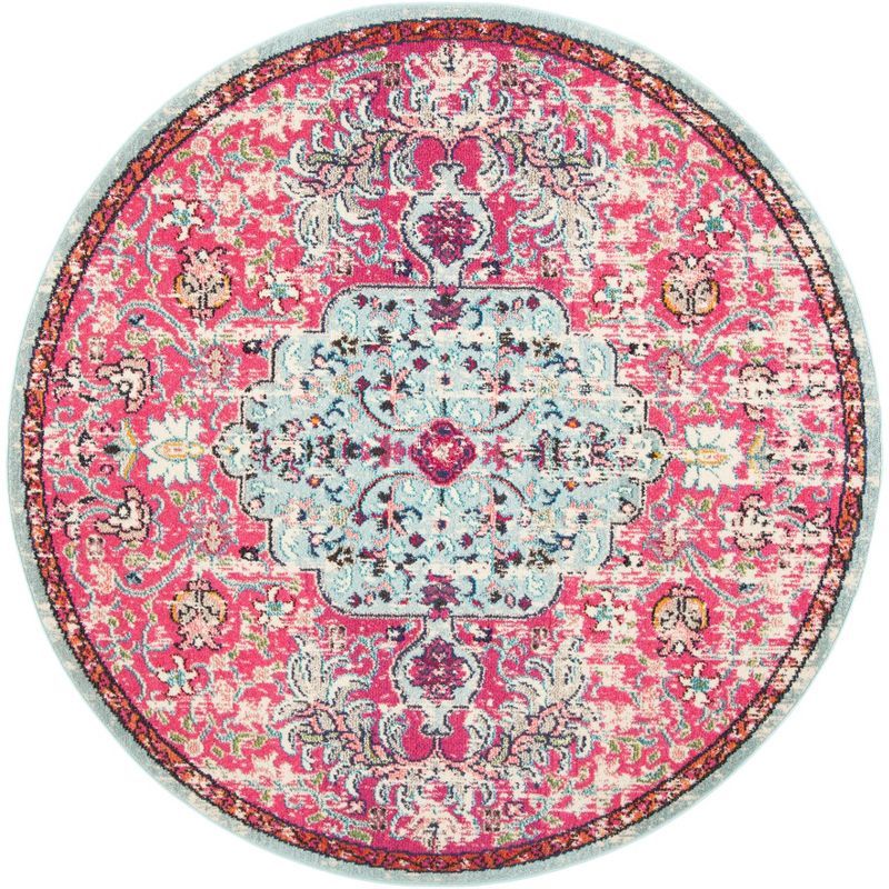 Madison Round Black and Fuchsia Synthetic Area Rug