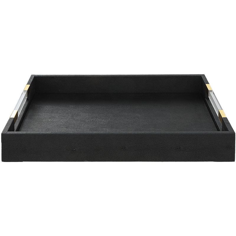 Black Faux Shagreen Rectangular Tray with Brass Accents