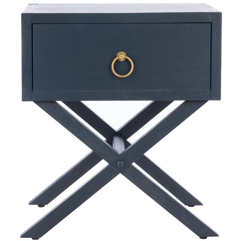 Odilia Navy and Gold Solid Acacia Retro Nightstand with 1 Drawer