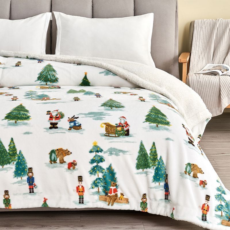 Christmas Santa and Friends Reversible Sherpa Fleece Throw Blanket