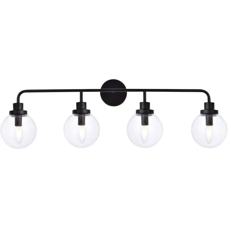 Hanson 4-Light Black and Clear Glass Bath Sconce