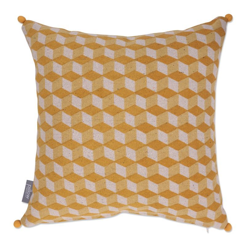 Yellow Geometric Cotton Square Throw Pillow 18" x 18"