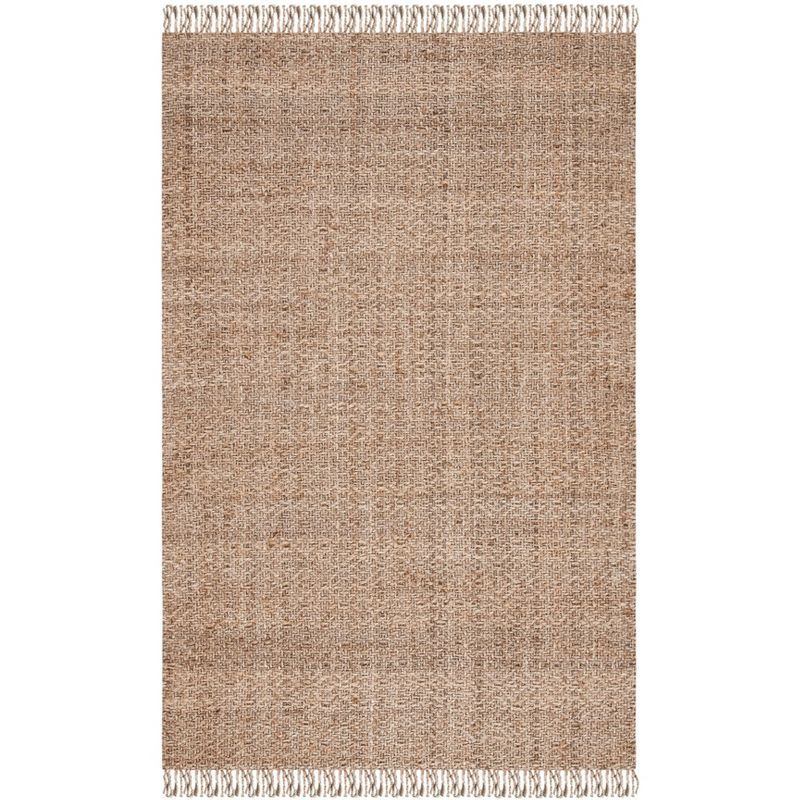 Gray Hand-Woven Natural Fiber Area Rug with Fringe, 5' x 8'