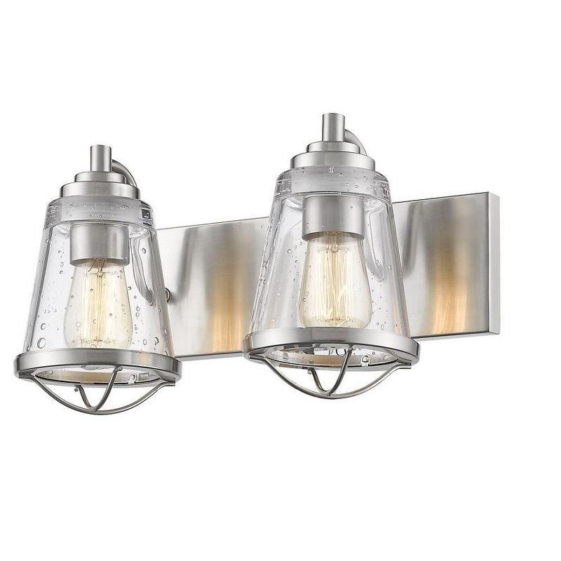 Brushed Nickel 2-Light Vanity with Seedy Glass Shades