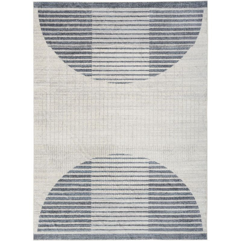 Astra Ivory Blue Geometric Mid-Century Modern Washable Area Rug