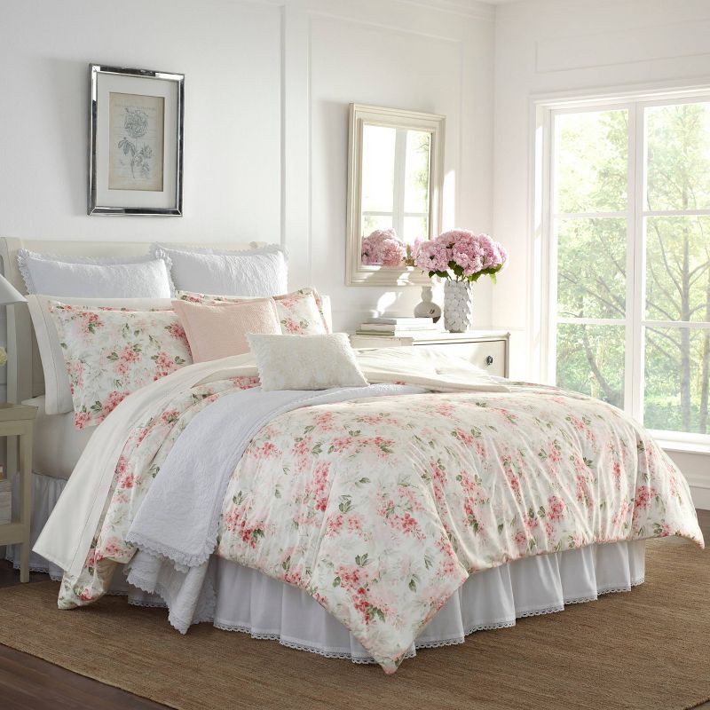 Full White Cotton Reversible Floral Comforter Set