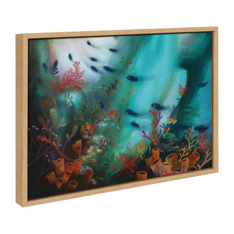 Coral Cove Marine Life Canvas Print with Natural Frame