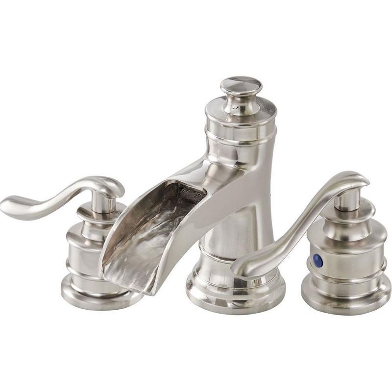 Brushed Nickel 8-Inch Widespread Waterfall Bathroom Faucet