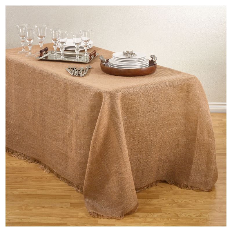 Natural Jute Rectangular Fringed Tablecloth, 90"x120"