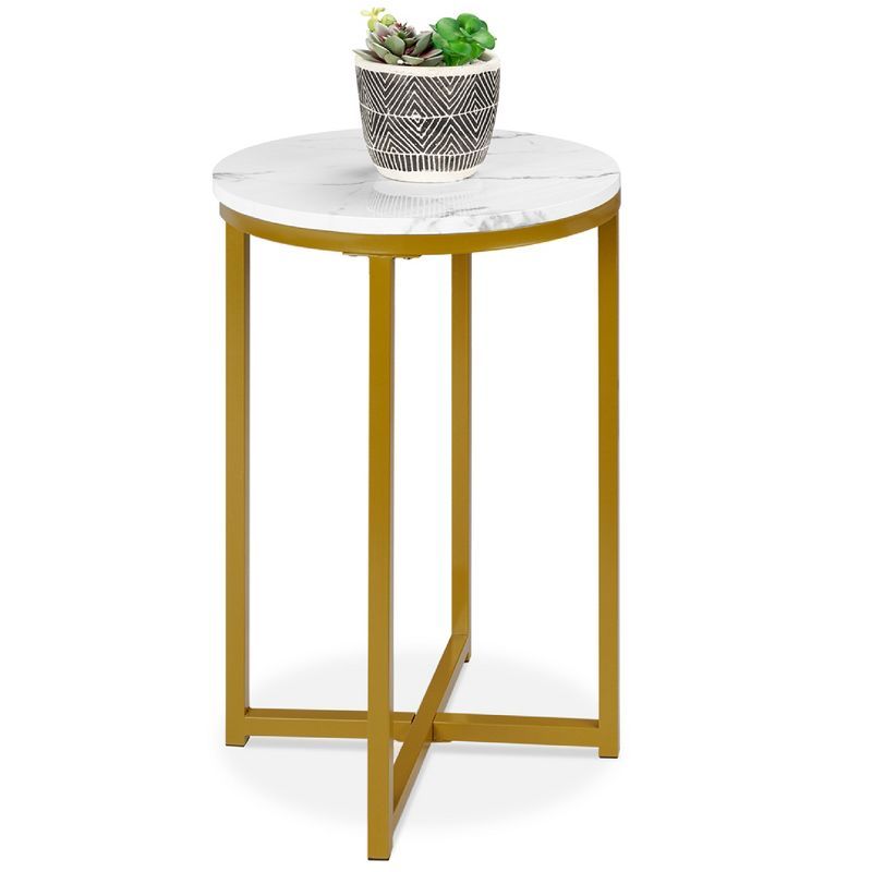 Elegant Round Faux Marble Side Table with Bronze Metal Frame