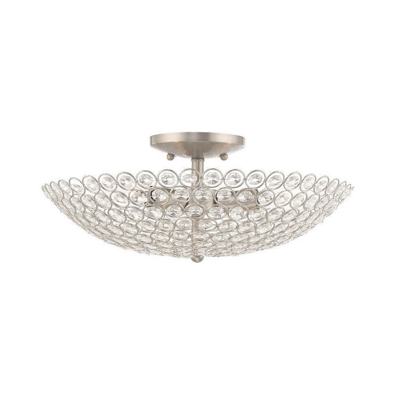 Cassandra Brushed Nickel 3-Light Crystal Bowl Ceiling Mount