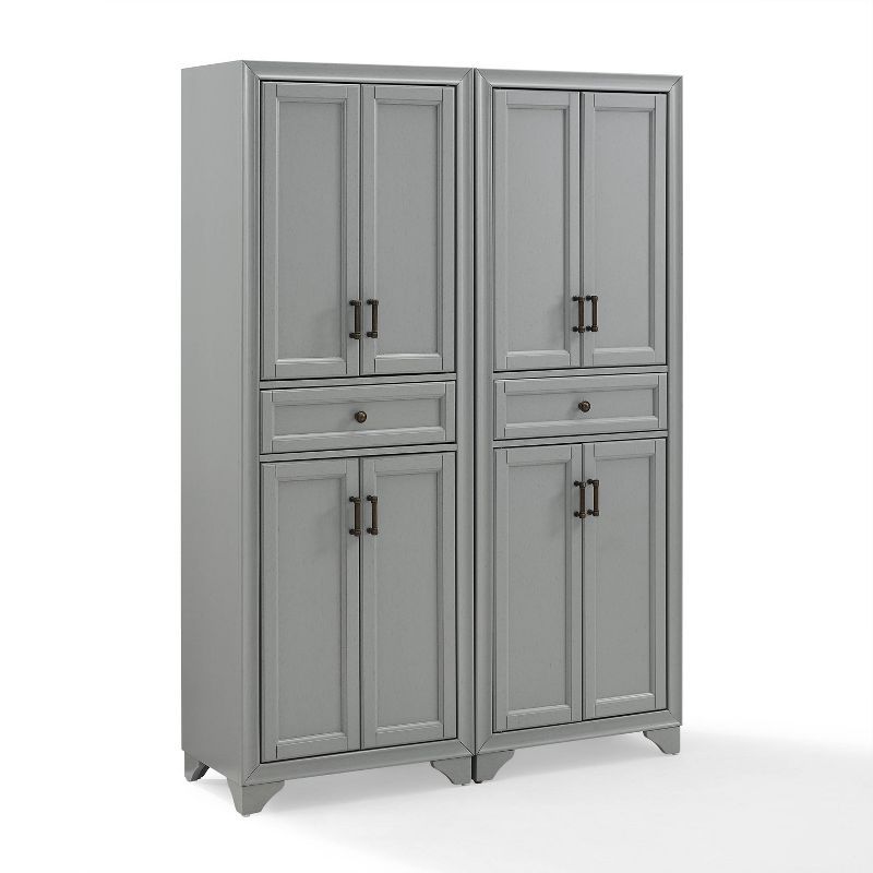 Distressed Gray 2-Piece Traditional Pantry Set with Metal Hardware