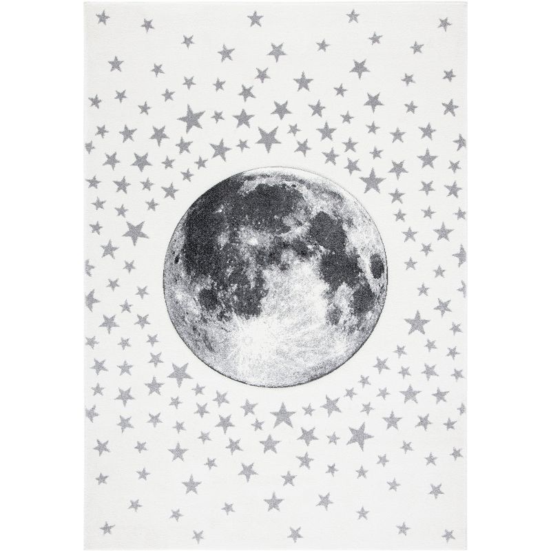 Ivory and Grey Moon and Stars Kids Area Rug