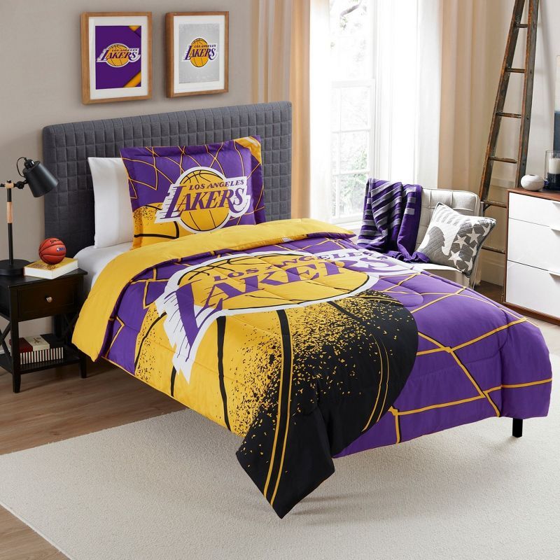 Twin Purple Microfiber Down Alternative Lakers Bedding Set