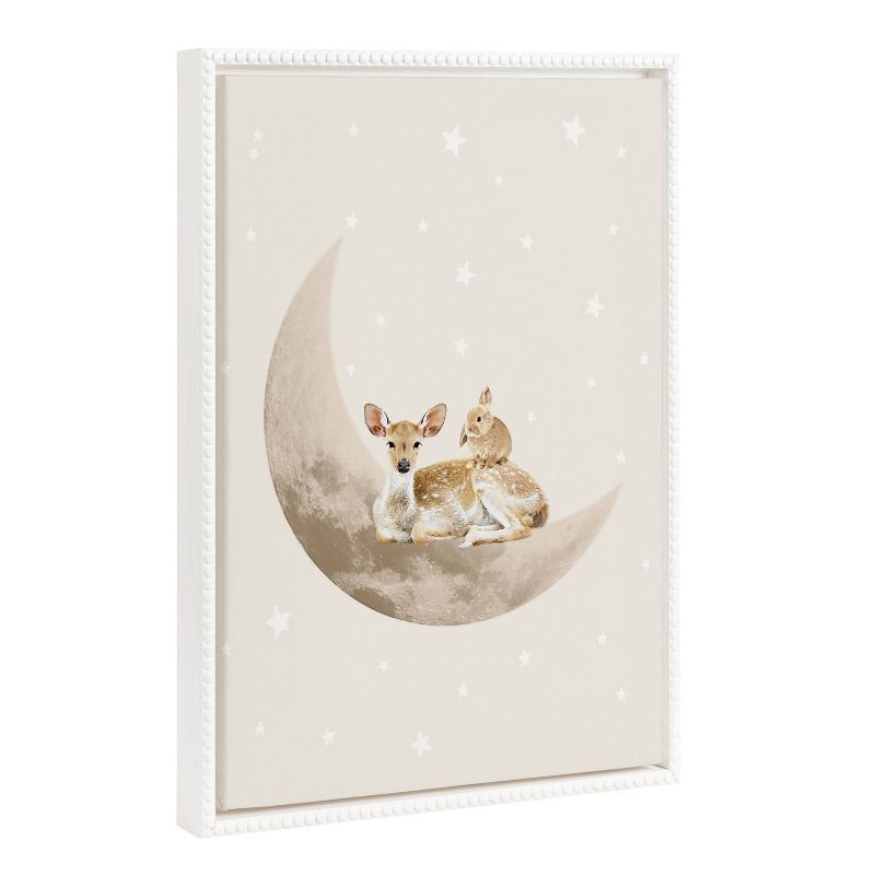 Sylvie Beaded White Framed Canvas with Animals on Moon, 18x24