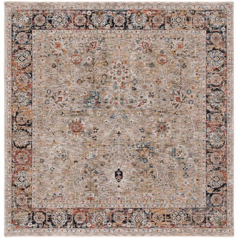 Beige and Rust Hand-Knotted Synthetic Square Rug