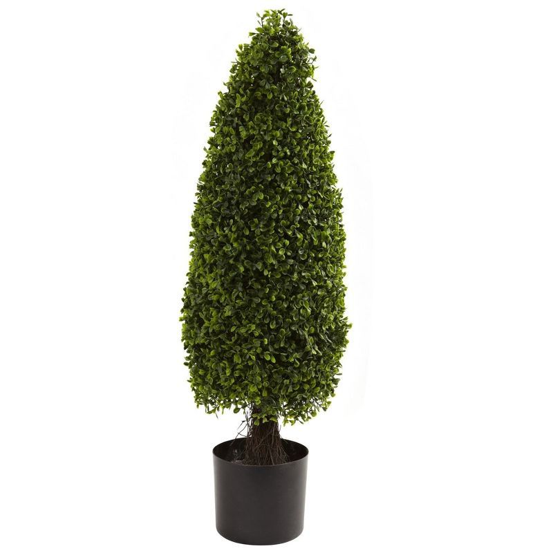 Nearly Natural 3ft Green Plastic Boxwood Tower Topiary