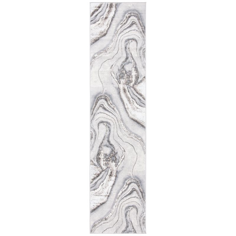 Grey and Ivory Abstract Hand-Knotted Runner Rug