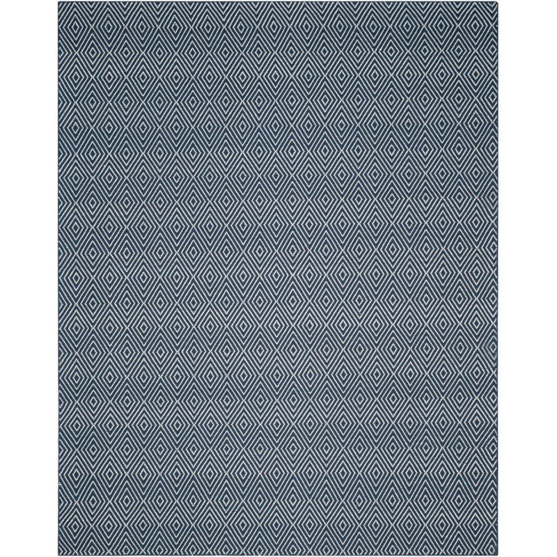 Wilton Navy and Ivory Wool Hand-Knotted 8' x 10' Rug