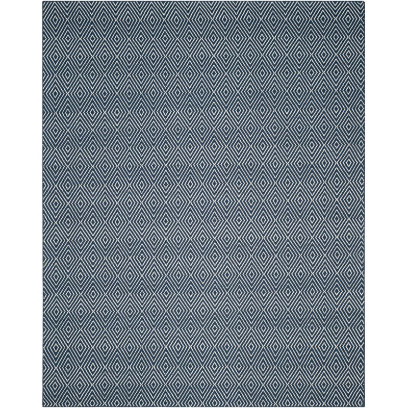 Wilton Navy and Ivory Wool Hand-Knotted 8' x 10' Rug